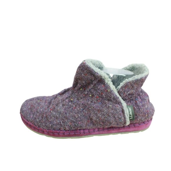 LL Bean Purple Wool Slip On Sherpa Cozy Knit Slipper Ankle Boots Size 9 M - Picture 1 of 9